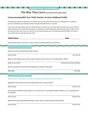 Preschool Profile Form