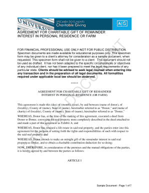 Charitable Gift of Remainder Interest Agreement