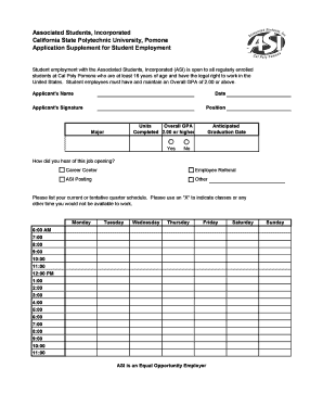ASI Student Employment Application Supplement