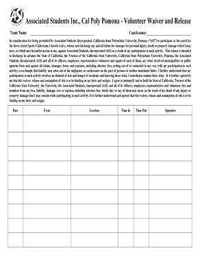 Waiver form for damage to property - Sports Clubs Volunteer Waiver and Release Form.doc - asi cpp