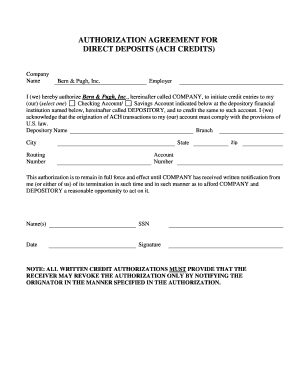 Authorization Agreement for Direct Deposits (ACH Credits)