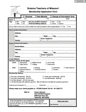 Science Teachers of Missouri Membership Application Form
