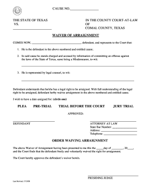 WAIVER OF ARRAIGNMENT - Comal County, Texas