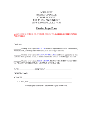 Citation Reply Form