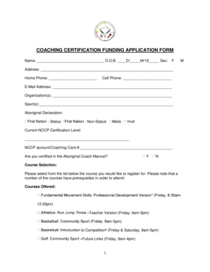 Coaching Certification Funding Application Form
