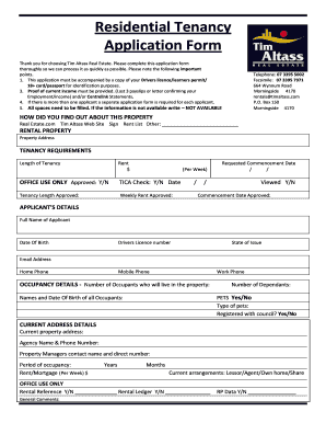 Residential Tenancy Application Form
