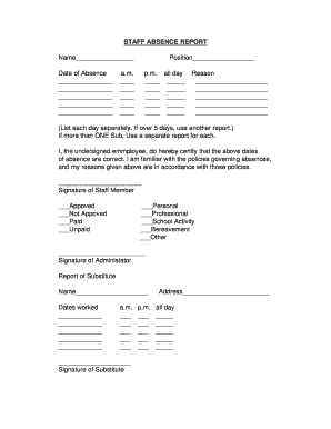 staff absence report