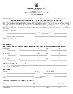 Wisconsin Rental Application Form