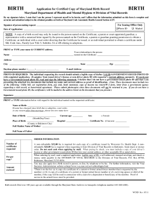 Maryland Birth Record Application