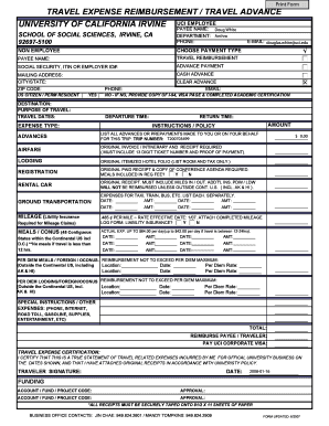 University of California Travel Expense Reimbursement Form