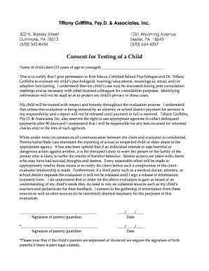 Consent for Child Psychological Evaluation