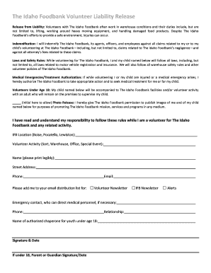 Idaho Foodbank Volunteer Liability Release