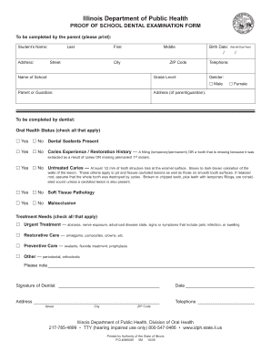 Illinois School Dental Examination Form