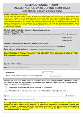 UK School Absence Request Form