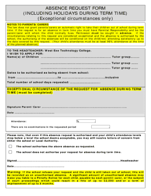 Absence Request Form for Term Time