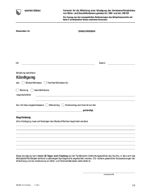 Formular für die Mitteilung einer Kündigung des Vermieters/Verpächters