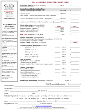 2014 MARKETING BUDGET PLANNING FORM