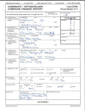 Texas Campaign Finance Report Cover Sheet