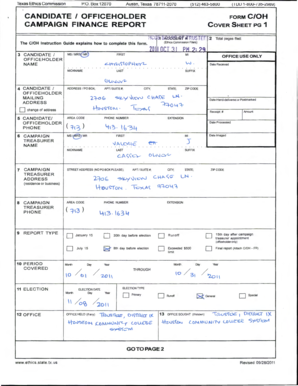Texas Campaign Finance Report Cover Sheet