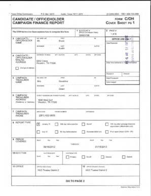 Campaign Finance Report Cover Sheet