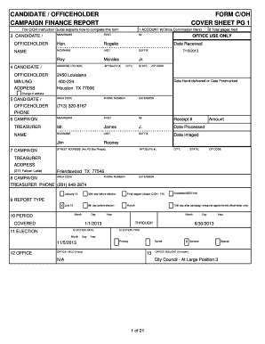 Texas Campaign Finance Report Form C/OH