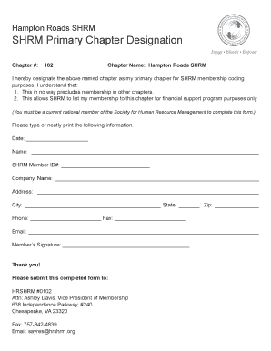 SHRM Primary Chapter Designation Form