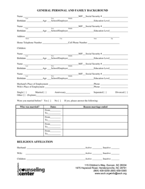 Family Background and Health Information Form