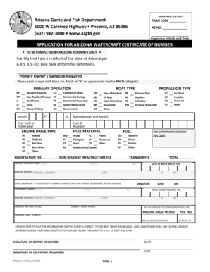 Arizona Watercraft Certificate of Number Application