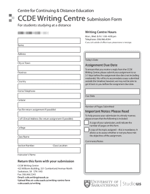 CCDE Writing Centre Submission Form