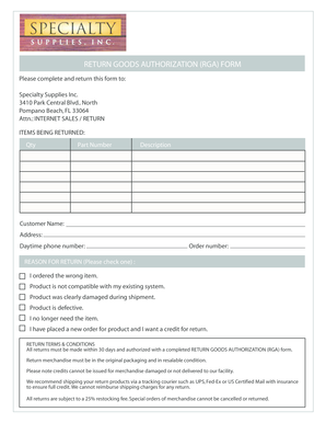 Return Goods Authorization Form