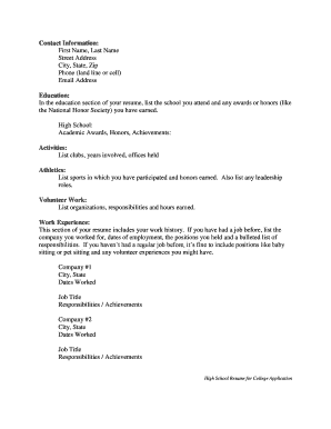 High School Resume for College Application