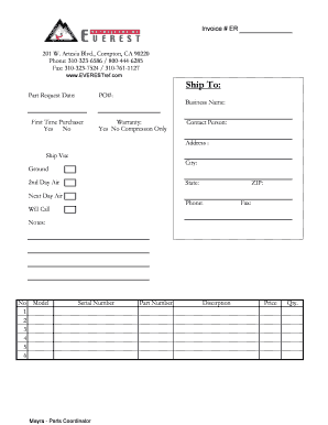 Everest Refrigeration Parts Invoice