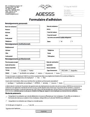 Formulaire d'adhésion