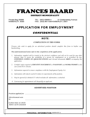 South Africa Employment Application Form