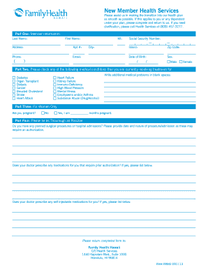 New Member Health Services Form