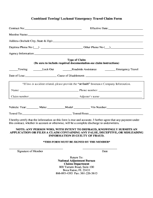 Towing/Lockout/Emergency Travel Claim Form