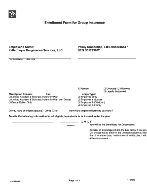 Enrollment Form for Group Insurance