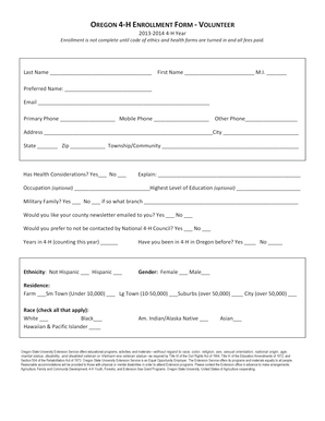 Oregon 4-H Volunteer Enrollment Form