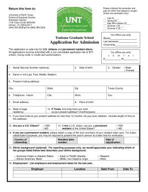 University of North Texas Graduate School Application