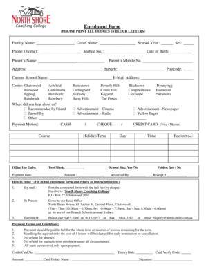 North Shore Coaching College Enrolment Form