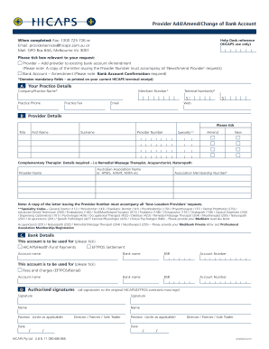 HICAPS Provider Bank Account Form