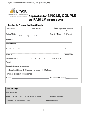 Application for Rent-Geared-to-Income Housing