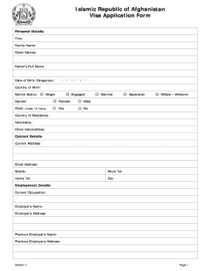 Afghanistan Visa Application Form