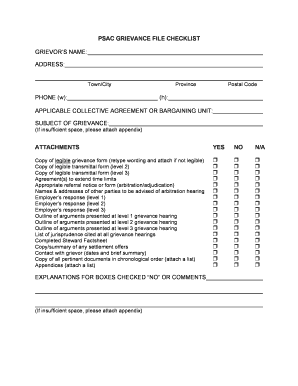 PSAC Grievance File Checklist