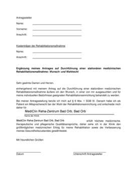 Antrag auf Durchführung einer stationären medizinischen Rehabilitationsmaßnahme