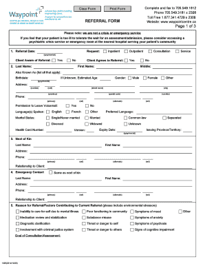 Waypoint Centre Mental Health Referral Form