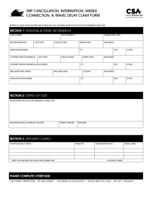 Trip Cancellation and Interruption Claim Form