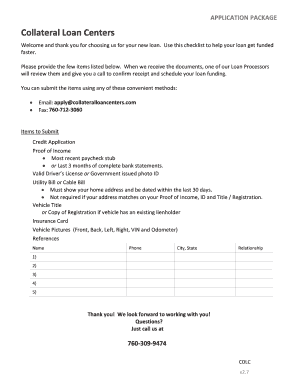Collateral Loan Application Package