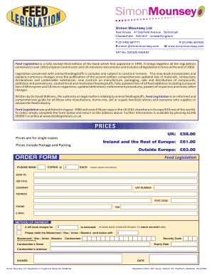 Feed Legislation Order Form