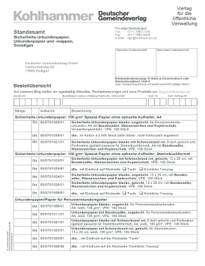 Bestellformular für Personenstandsurkunden